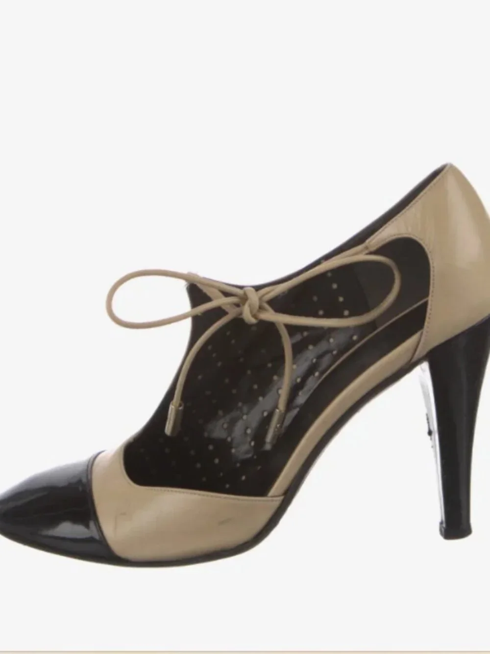 Chanel CC Two Tone Cutout Bootie Pumps Heels Beige Black Size 39 US 9